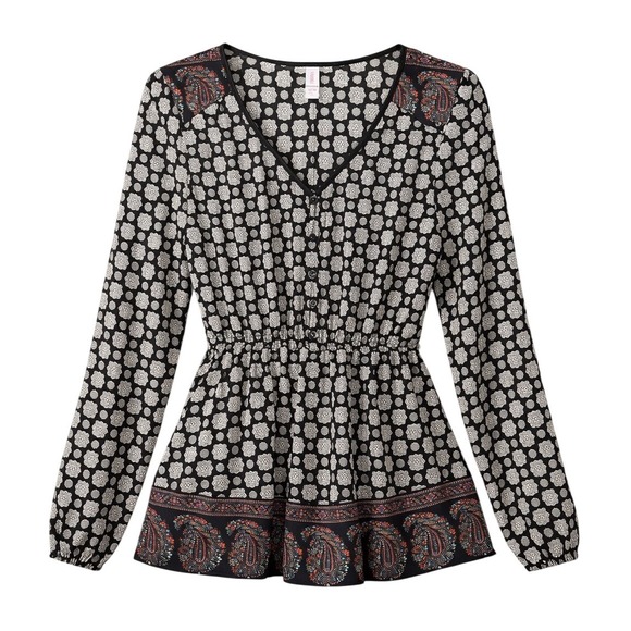Xhilaration Pants - Xhilaration Womens Long Sleeve Romper Black Geometric Paisley Print Size‎ M